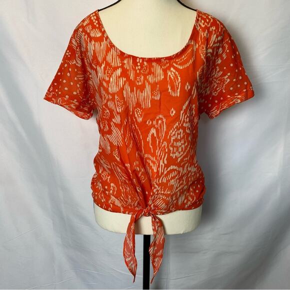 Collective Concepts Tie Front Short Sleeve Blouse Womens Size Small Red Floral - Picture 1 of 12